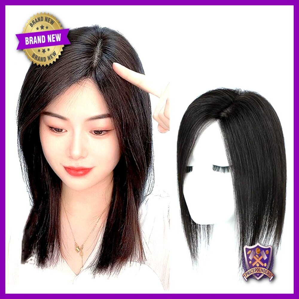 Silk Base Human Hair Topper Side Part Clip In Hairpiece Straight Seamless Wiglet